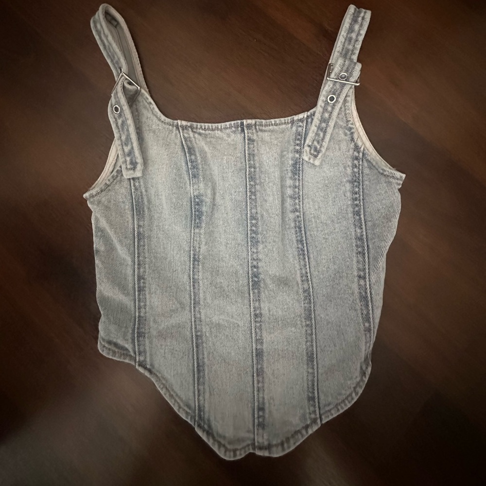 Light wash denim corset top